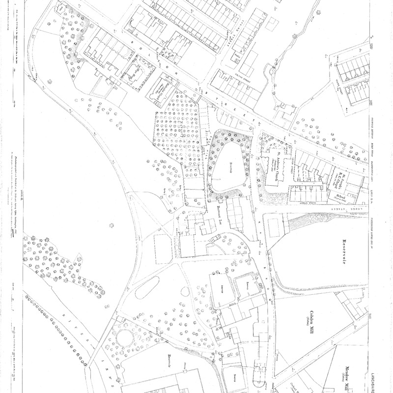 Ordnance Survey Lancashire, Ramsbottom, Sheet LXXIX.12.19.  Surveyed 1891.  Published 1892. Scale: 10ft = 1 mile.