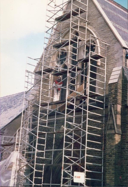 Cleaning of St Joseph's 
06-Religion-01-Church Buildings-019-St. Joseph Roman Catholic Church, Bolton Street, Ramsbottom 
Keywords: 1989