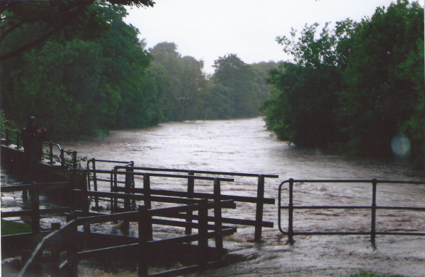 River Irwell flooded loooking up river from Mondi paper mill 
02-Industry-01-Mills-010-Ramsbottom Paper Mill,Peel Bridge,Ramsbottom
Keywords: 2012