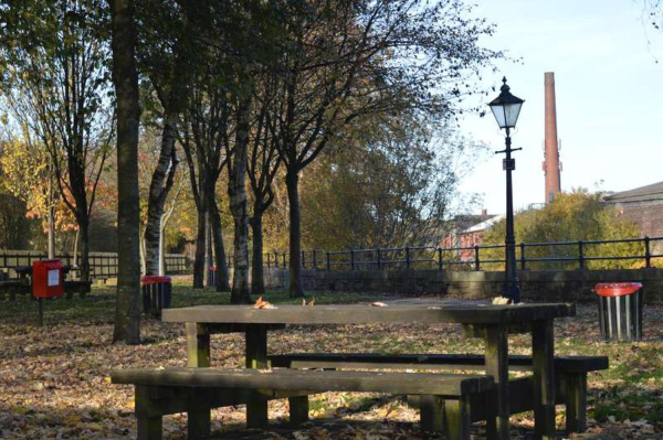 Picnic area at the wharf showing soap works chimney 
to be catalogued
Keywords: 2016