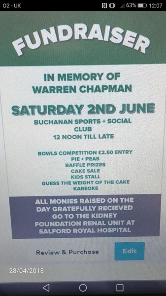 Fundraiser for Renal Unit Salford Hospital at Buchanan Sports & Social Club 
14-Leisure-04-Events-000-General
Keywords: 2018