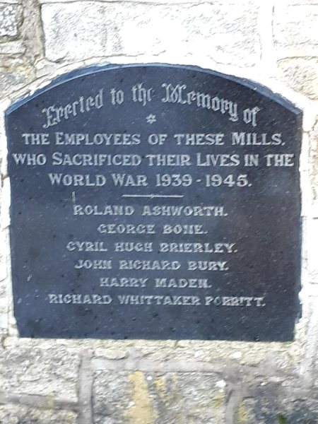 Memorial Plaque at Porritt's Mill (Stubbin Vale Mill) 
15-War-03-War Memorials-000-General
Keywords: 2018