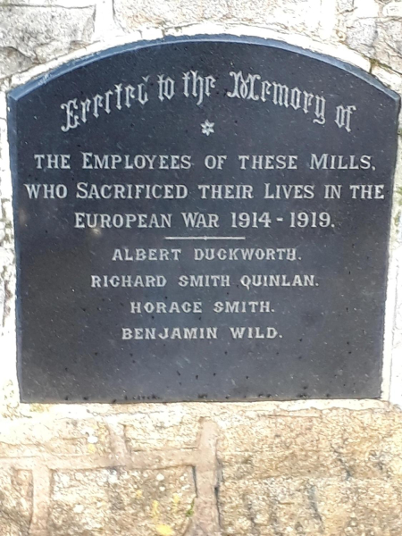 Memorial Plaque at Porritt's Mill (Stubbin Vale Mill) 
15-War-03-War Memorials-000-General
Keywords: 2018