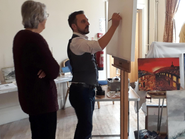 Ramsbottom Exibition of 200yrs of Paintings and Photos - - Stuart Barkley Art Work - Kate getting tips 
01-Ramsbottom Heritage Society-01-RHS Activities-009-2019 Art Exhibition in Civic Hall
Keywords: 2019