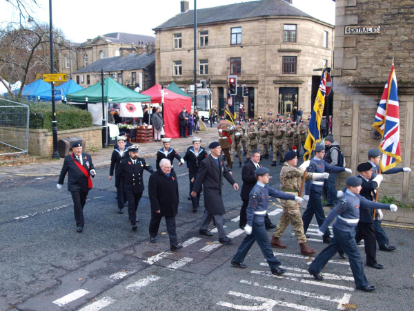 Rememberance Sunday 10-11-2019 Ramsbottom Royal British Legion - -  Parade returning to Ramsbottom Royal British Legion 
15-War-03-War Memorials-001-St Paul's Gardens and Remembrance Sunday
Keywords: 2019