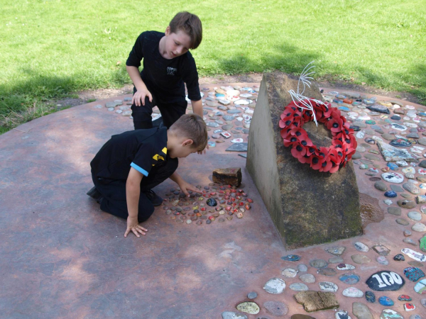 Children admiring the decorated stones on the Memorial Stone Nuttall Pk 
14-Leisure-01-Parks and Gardens-001-Nuttall Park General
Keywords: 2019