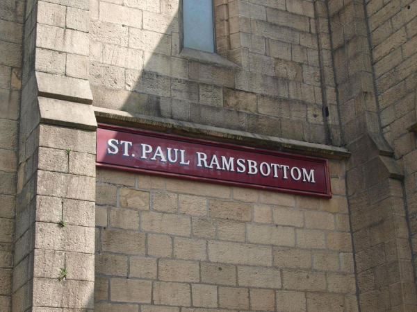 Name Plaque on St Paul's Church
06-Religion-01-Church Buildings-001-Church of England  - St. Paul, Bridge Street, Ramsbottom
Keywords: 2020