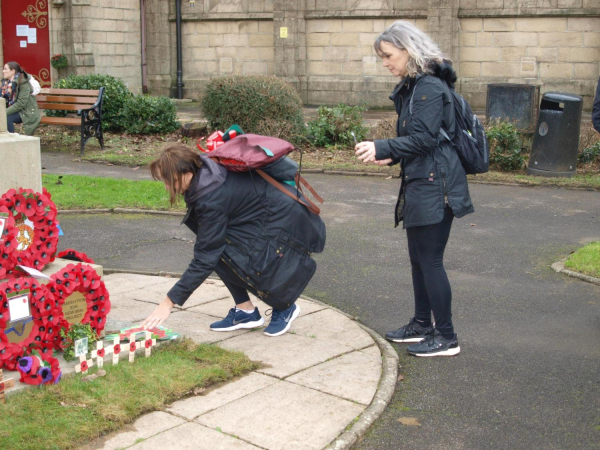  2 Ladies who were doing a sponsered walk from Bury to Waterfoot, visiting 7 cenotaphs and laying a wreath at each one from the school where they are teachers 
15-War-03-War Memorials-001-St Paul's Gardens and Remembrance Sunday
Keywords: 2020