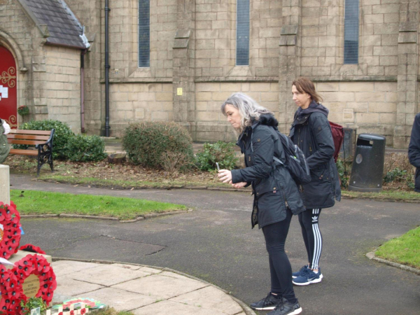  2 Ladies who were doing a sponsered walk from Bury to Waterfoot, visiting 7 cenotaphs and laying a wreath at each one from the school where they are teachers 
15-War-03-War Memorials-001-St Paul's Gardens and Remembrance Sunday
Keywords: 2020