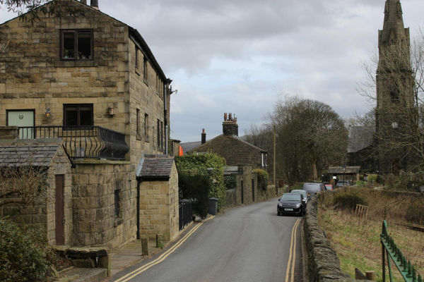 Looking down Chapel Lane towards Holcombe Church 
06-Religion-01-Church Buildings-003-Church of England -  Emmanuel, Holcombe
Keywords: 2022