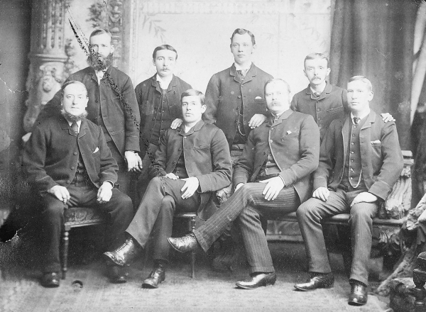 St.Pauls Church Change ringers. First peal 1889,  Photo taken 24th sept 1889, Members named on studio photo.
06-Religion-01-Church Buildings-001-Church of England  - St. Paul, Bridge Street, Ramsbottom
Keywords: 1945