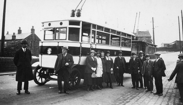 2 trolley buses pre 1922 at Holcombe Brook.  Rear one earlier 1,2 0r 3. Front one later , possibly 7 
16-Transport-02-Trams and Buses-000-General
Keywords: 1945