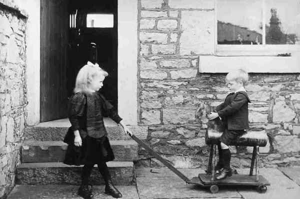 A rear yard with children, Annie and Harold 
09-People and Family-02-People-000-General
Keywords: 1945