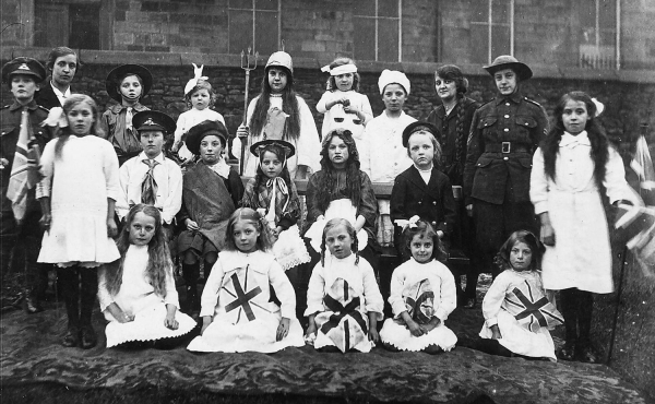1919 Peace Celebration outside Bank Lane Baptist Church School, Shuttleworth. [The Church was offshoot of the Baptist Church in Ramsbottom] 
09-People and Family-02-People-000-General
Keywords: 1945