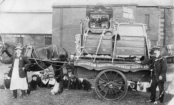 1910 Mr Beswick with the Ramsbottom Co-op cart (float) for the Rose Queen processon 
06-Religion-03-Churches Together-002-Rose Queens
Keywords: 1945