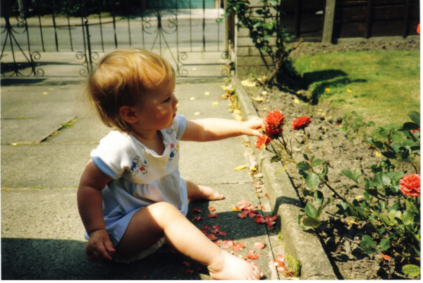 A child picks roses in her garden 
09-People and Family-02-People-000-General

Keywords: 1990