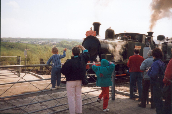 First train to Rawtenstall crossing a level crossing 
16-Transport-03-Trains and Railways-000-General
Keywords: 1991