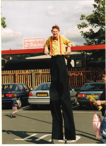 Man on stilts outside Ramsbottom station
09-People and Family-02-People-000-General
Keywords: 1995
