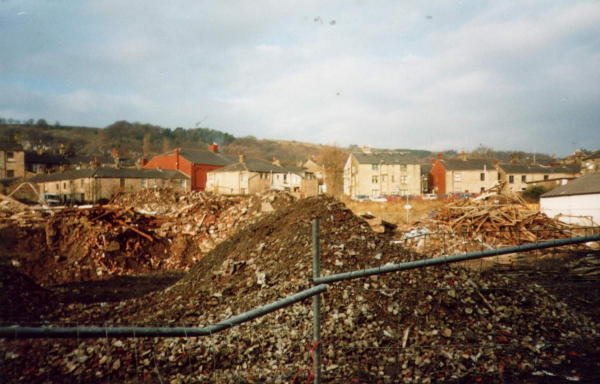 Demolition of Rose Mill / Peel Mill taken from Palatine Street 
02-Industry-01-Mills-009-Peel Mill,Ramsbottom
Keywords: 1998