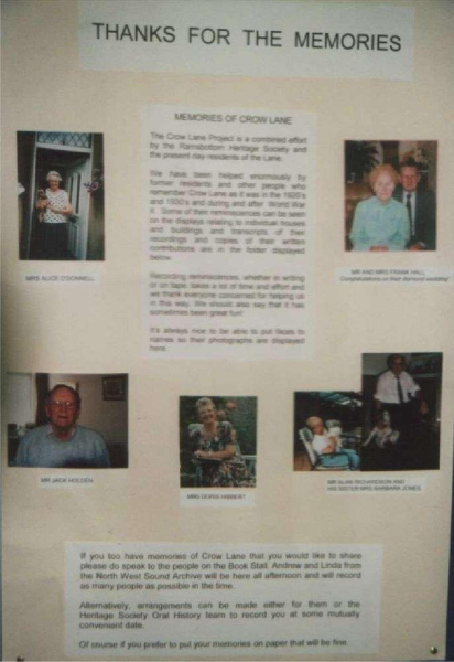 Crow Lane Project - exhibition day
01-Ramsbottom Heritage Society-01-RHS Activities-012-Crow Lane Project
Keywords: 2003