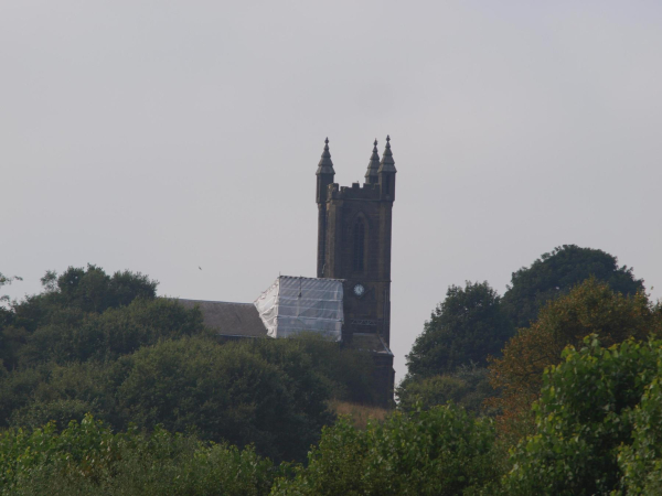 ST ANDREWS CHURCH START OF RENOVATIONS AFTER LIGHTNING STRIKE; TAKEN FROM ROAD LEADING TO THE CRICKET FIELD
06-Religion-01-Church Buildings-002-Church of England  -  St. Andrew, Bolton Street, Ramsbottom
Keywords: 2013