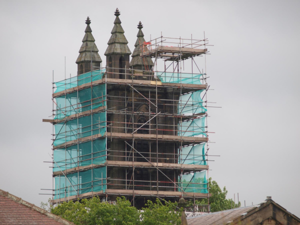 St Andrew's Church scaffolding up and ready - 25-May -2014 
06-Religion-01-Church Buildings-002-Church of England  -  St. Andrew, Bolton Street, Ramsbottom
Keywords: 2014