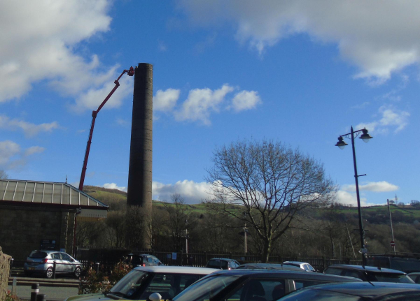 Mondi Chimney being reduced in size 
02-Industry-01-Mills-010-Ramsbottom Paper Mill,Peel Bridge,Ramsbottom
Keywords: 2016