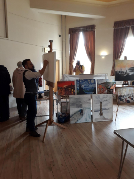 Ramsbottom Exibition of 200yrs of Paintings and Photos - - Stuart Barkley The Wedding Painter Live - Blank Canvass 
01-Ramsbottom Heritage Society-01-RHS Activities-009-2019 Art Exhibition in Civic Hall
Keywords: 2019