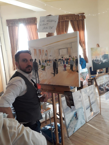 Ramsbottom Exibition of 200yrs of Paintings and Photos - - Just putting the finishing touches - Well pleased with the painting 
01-Ramsbottom Heritage Society-01-RHS Activities-009-2019 Art Exhibition in Civic Hall
Keywords: 2019