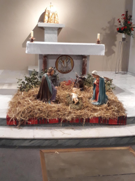 Christmas Crib inside St Joseph Church 
06-Religion-01-Church Buildings-019-St. Joseph Roman Catholic Church, Bolton Street, Ramsbottom 
Keywords: 2019