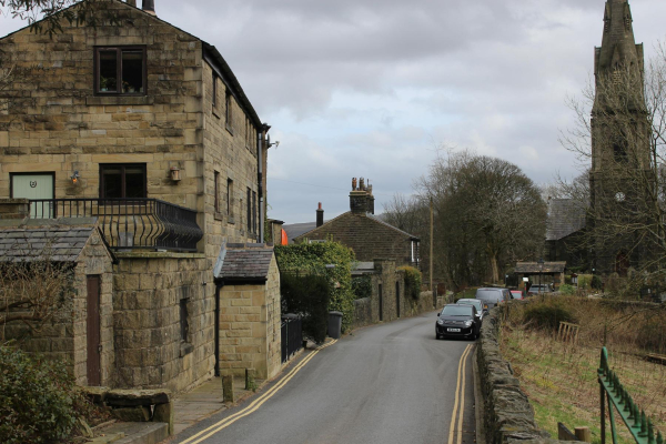 Looking down Chapel Lane towards Holcombe Church 
06-Religion-01-Church Buildings-003-Church of England -  Emmanuel, Holcombe
Keywords: 2022