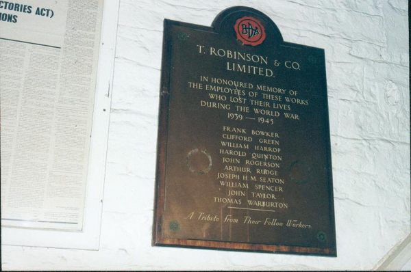 Inside Morada - Memorial plaque - donated to R.H.S 
02-Industry-01-Mills-025-Hope Mill, Bolton Road West
Keywords: 2000