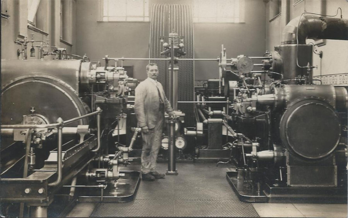 Holme Mill (The Rose Manufacturing Company)  - Inside the mill. Man and Machinery. The Mill was off Bolton Road West and known as 