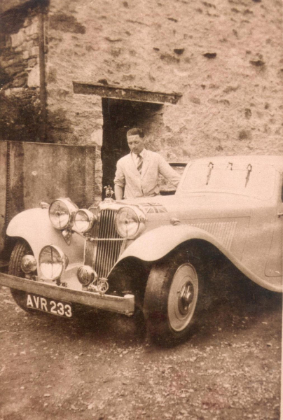 1930s Mr Forshaw, owner of Hazelhurst Engraving Works .,, with his Riley car. 
02 - Industry - 04 - Engineering Works
Keywords: Bury-Archive