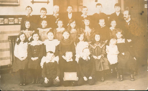 c 1904. Pupils of old Peel Brow Council School Teacher, Mr. Cheshire, became head later. Cheshire Court named after him 
05 - Education - 01 - Primary Schools
Keywords: Bury-Archive