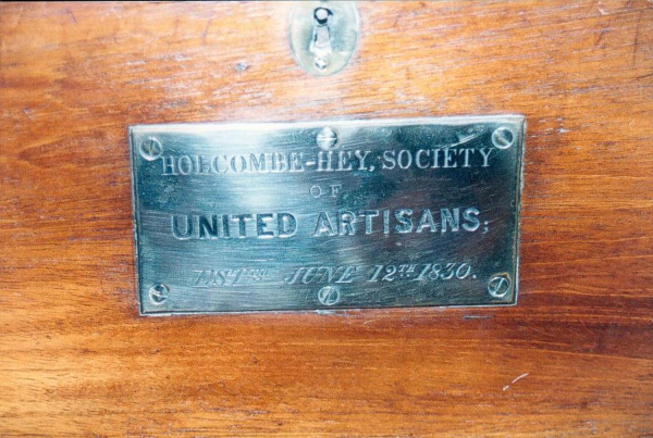 Holcombe Hey Soc. of United Artisans chest est. 12.6. 1830 28wide; 18deep; 16 high;oak; with brass plaque. 3 locks with separate keys and trays for papers etc. 3 photos.
11 - Health and Welfare - 02 - Nursing, Welfare and Charities
Keywords: Bury-Archive