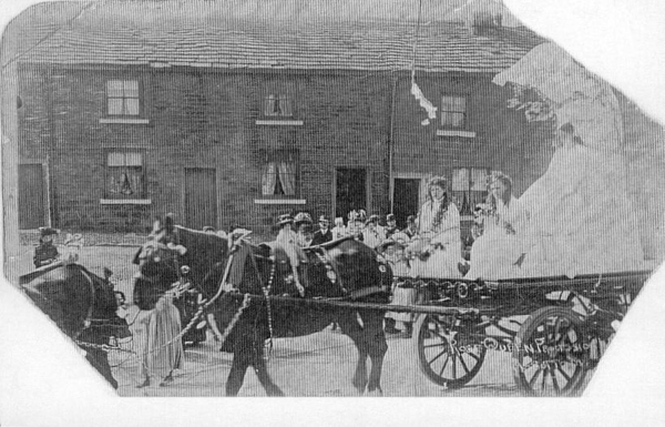 3(2phcop) of Rose Queen Procession Bolton St.1908 Rose Queen on float under tall canopy 
12 - Customs and Traditions - 02 - Local Events
Keywords: Bury-Archive