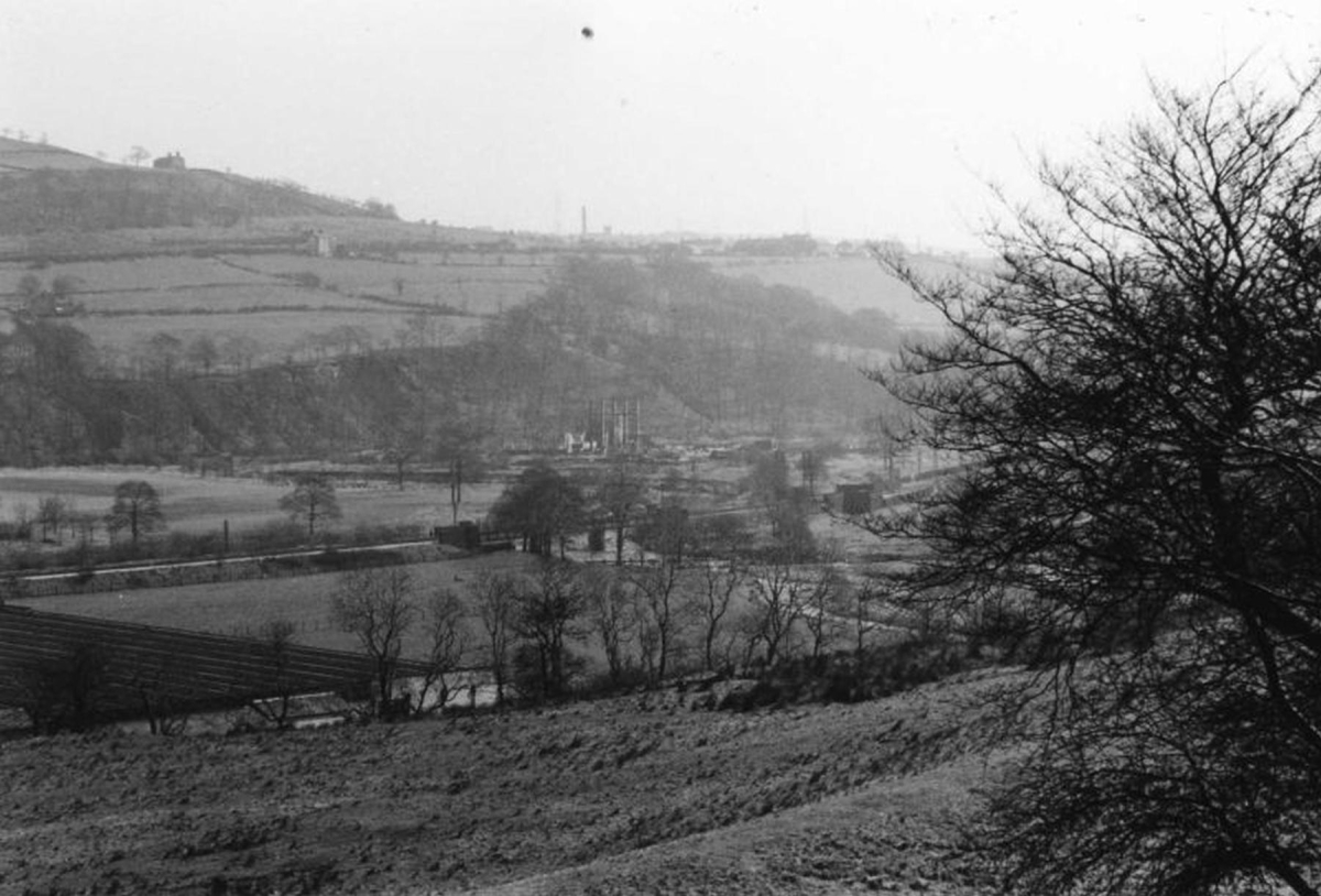 Church Fields, the railway and Ocean Chemicals beyond, circa 1963. Weaving sheds of Holme Mill to left 
14 - Leisure - 01 - Parks and Gardens
Keywords: Bury-Archive