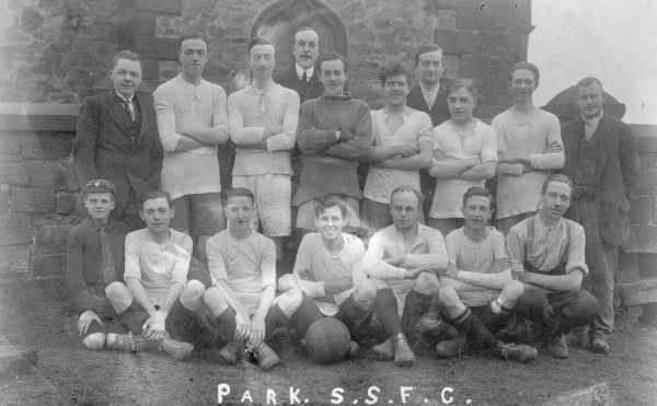 Park Sunday School football club c.!920's? Grants Tower in background 
14 - Leisure - 02 - Sport and Games
Keywords: Bury-Archive