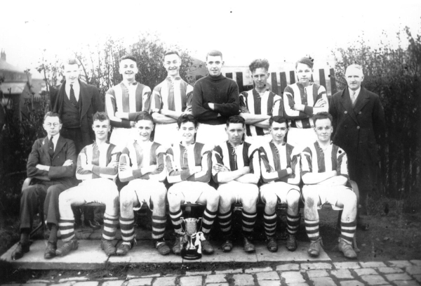 Ramsbottom Football team-pass St. Andrews early 1930's. Norman Eccles 2nd from left back row. Harold Casson goalie (Mirror image) H. Lonsdale. digitised
14 - Leisure - 02 - Sport and Games
Keywords: Bury-Archive