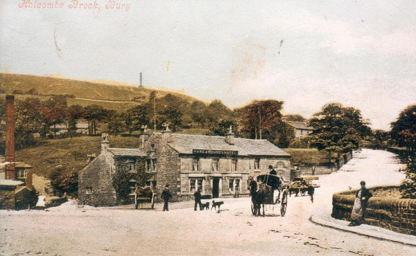 Hare & Hounds area Holecombe Brook 1912. Lumb Carr Rd. Peel Monument and Holcombe Hill. â€“ NOW DIGITIZED   video
14 - Leisure - 05 - Pubs
Keywords: Bury-Archive