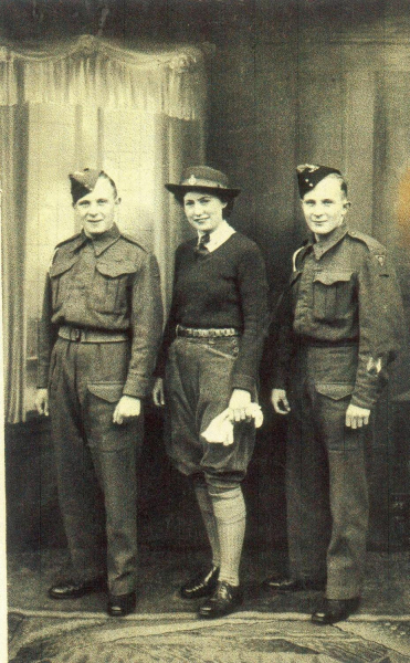 Alan Hibbert & twin in army with Mrs Scarlin land girl WW2 Local people 
15 - War - 02 - World War 2
Keywords: Bury-Archive