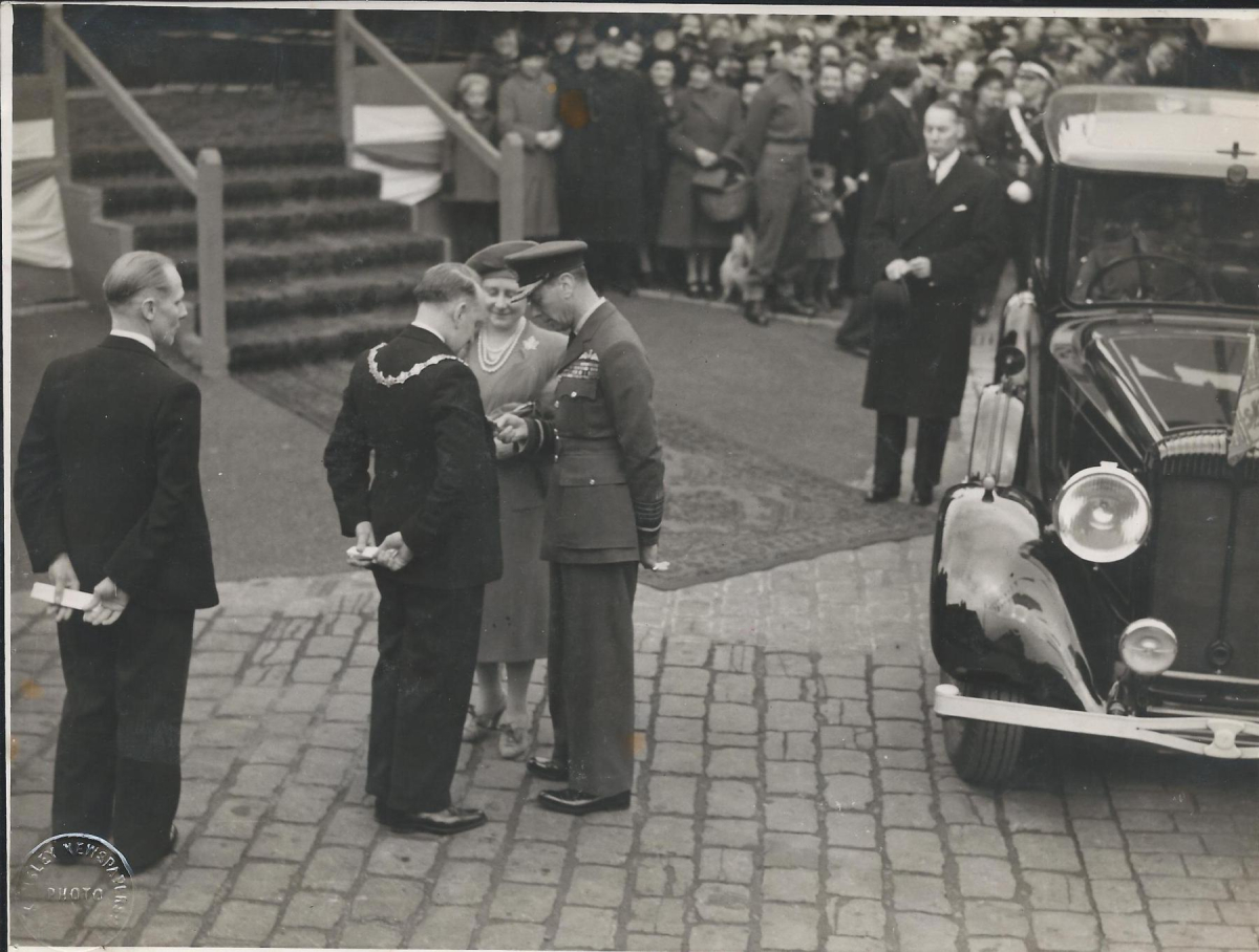 King George and Queen Elizabeth's visit to Ramsbottom 8th March 1945.  Scenes in the Market place - from an album of Mr. G. Holt, Chair of the Council. 
15 - War - 02 - World War 2
Keywords: Bury-Archive