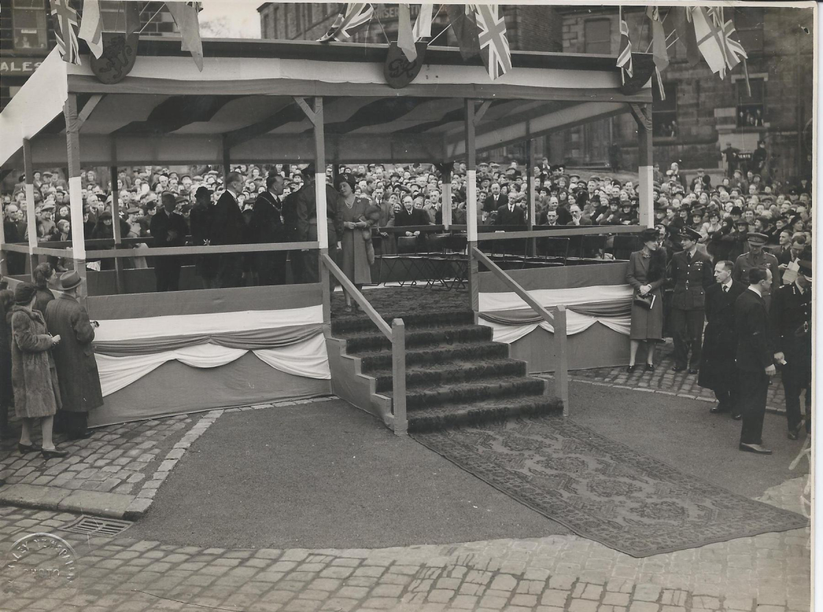 King George and Queen Elizabeth's visit to Ramsbottom 8th March 1945.  Scenes in the Market place - from an album of Mr. G. Holt, Chair of the Council. 
15 - War - 02 - World War 2
Keywords: Bury-Archive