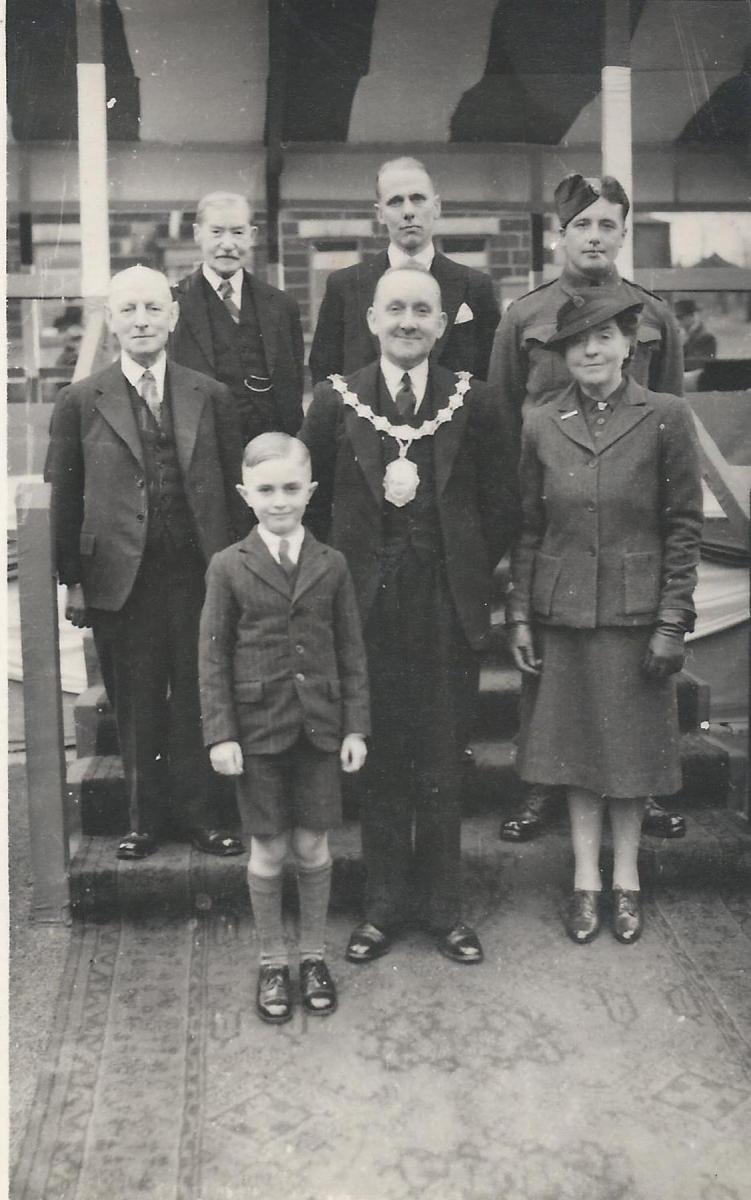 King George and Queen Elizabeth's visit to Ramsbottom 8th March 1945.  Scenes in the Market place - from an album of Mr. G. Holt, Chair of the Council. 
15 - War - 02 - World War 2
Keywords: Bury-Archive