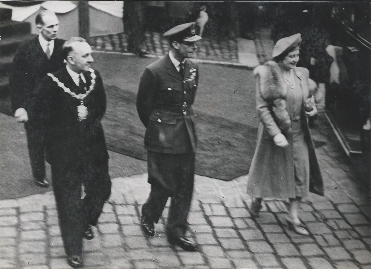 King George and Queen Elizabeth's visit to Ramsbottom 8th March 1945.  Scenes in the Market place - from an album of Mr. G. Holt, Chair of the Council. 
15 - War - 02 - World War 2
Keywords: Bury-Archive