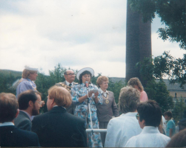 Return of Steam: includes engines,Scottish dancers, pipe band Mrs Palmer in pre-war Humber leaving Grants Arms & with Rev Robin Bardsley   9 photographs Date:25/07/1987
16 - Transport - 03 - Trains and Railways
Keywords: Bury-Archive