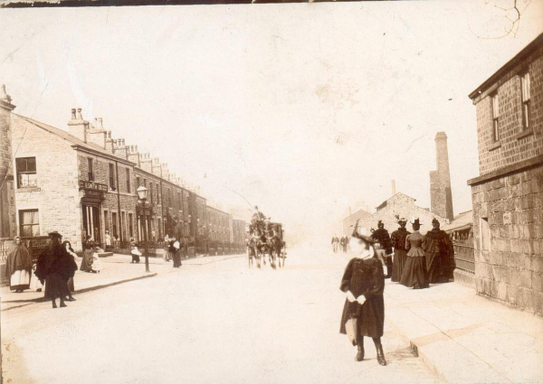  Bolton Road West. Ramsbottom  Edwardian photos..Looking north from Hazelhurst. b. North from Holcombe Methodist With dress, transport (horse & cart)chimneys. . .
17 - Buildings and the Urban Environment - 05 - Street Scenes
Keywords: Bury-Archive