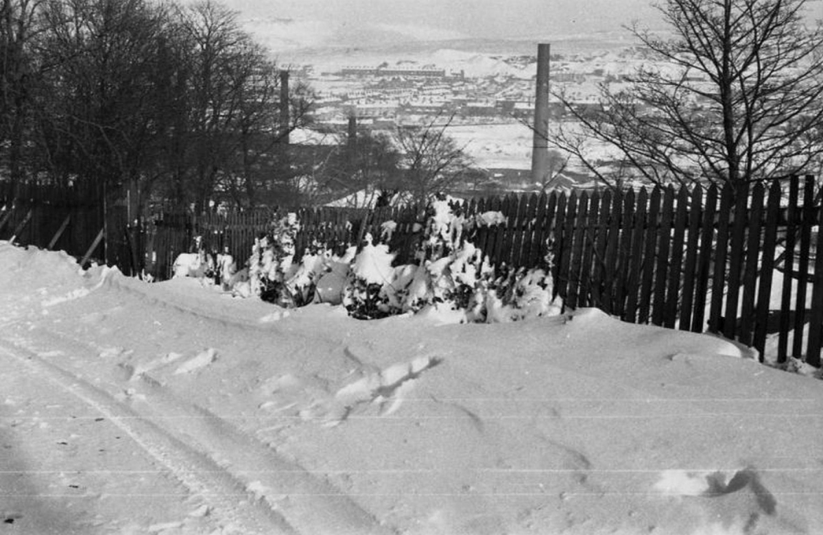 The back lane behind 179-187, Bolton Street, in the snow of Winter, 1958. Note the chimneys of Cobden Mill, left centre, and of the Square Works, right centre
17 - Buildings and the Urban Environment - 05 - Street Scenes
Keywords: Bury-Archive