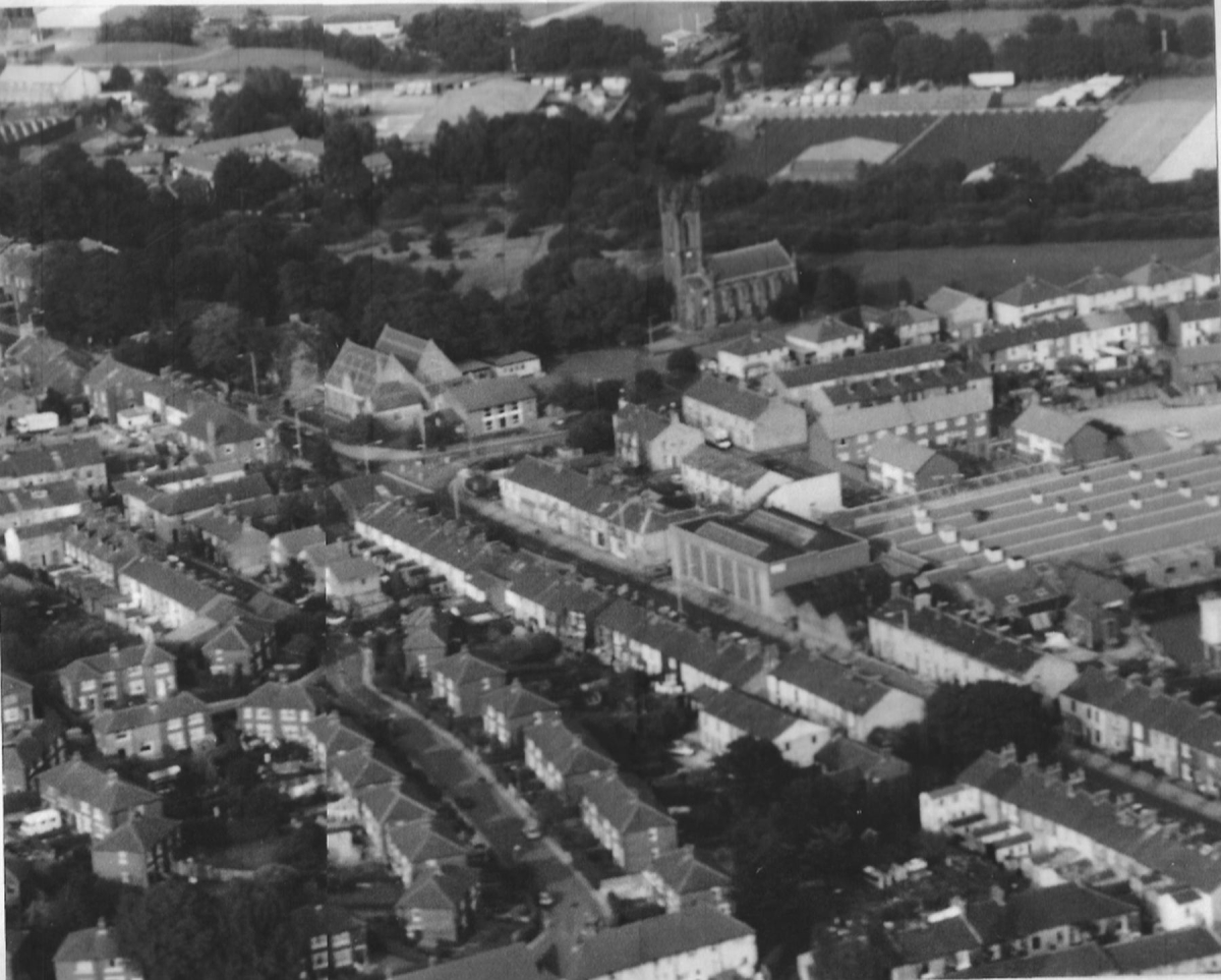 Aerial view of  Ramsbottom Shows St Andrew's Church, B.D.A. Works on Bolton Road West, Nuttall Lane
18 - Agriculture and the Natural Environment - 03 - Topography
Keywords: Bury-Archive